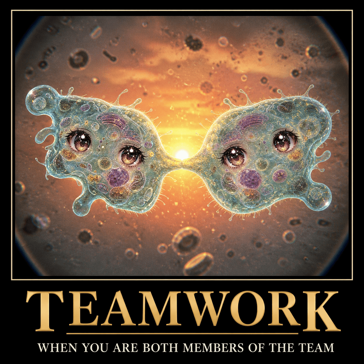 Amoeba Chan corporate teamwork poster parody