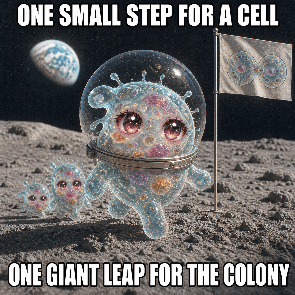 Amoeba Chan retro moon mission meme