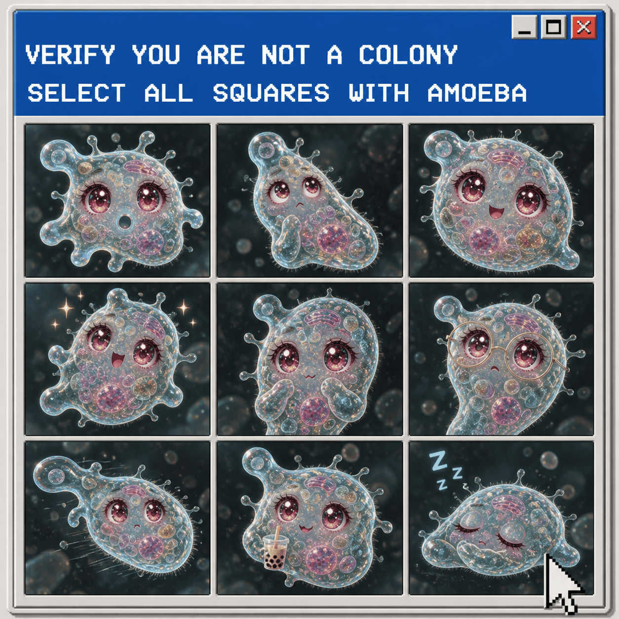 Amoeba Chan grid verification interface meme